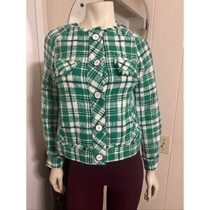 Cabi Women's Sophia Green Plaid Tweed Button Up Library Jacket Style #5653 Sz XS
